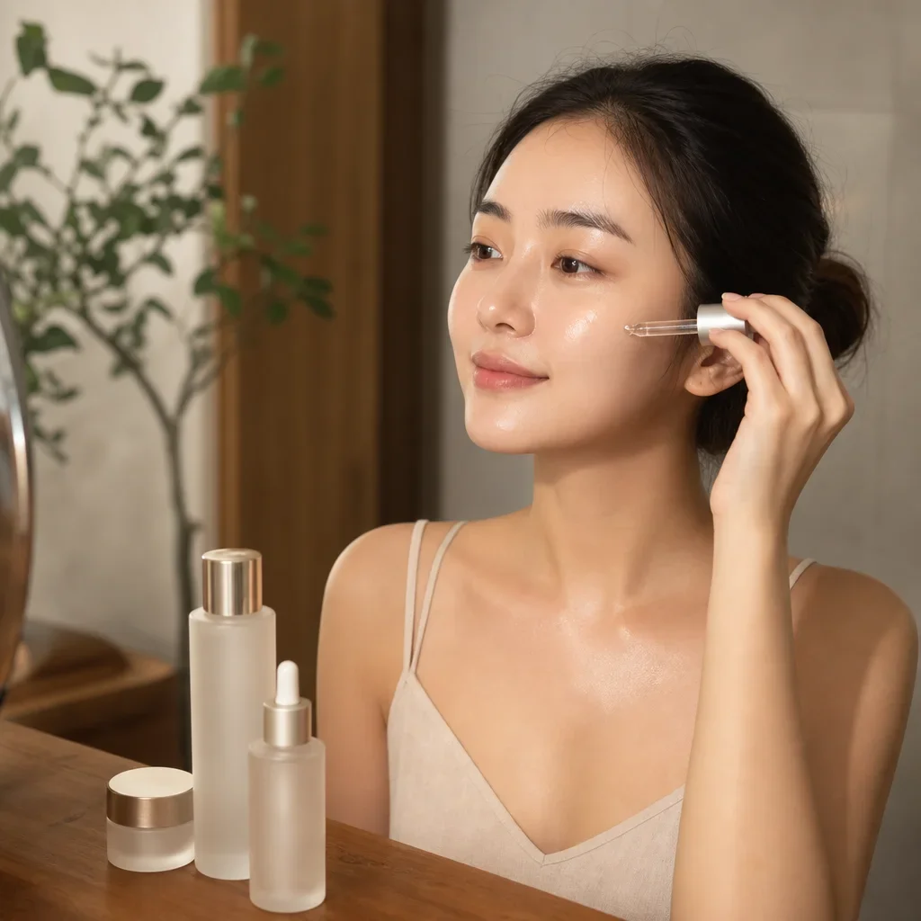 台灣女性在晚間護膚程序中使用外泌體保養產品的細節