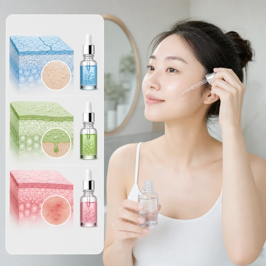 東亞女性在明亮的極簡浴室中塗抹外泌體精華,展現健康自然的肌膚