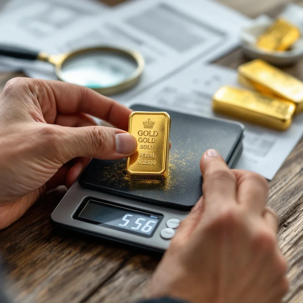 仔細檢查金條密封與序號的過程,顯示黃金金條投資風險的細緻性