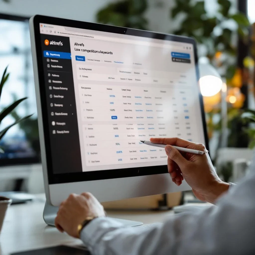 展示使用Ahrefs進行長尾關鍵字研究的場景