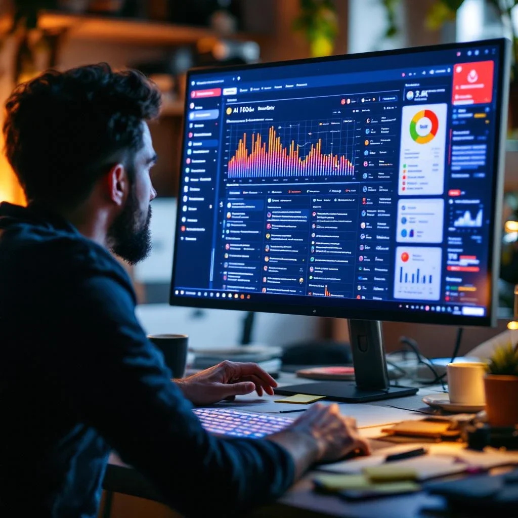 展現用戶困惑於多功能AI工具的特寫