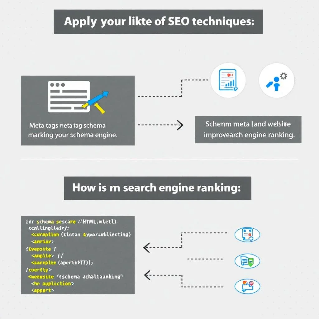 這張圖展示了 SEO 技術的應用，包括 Meta 設定和 Schema。