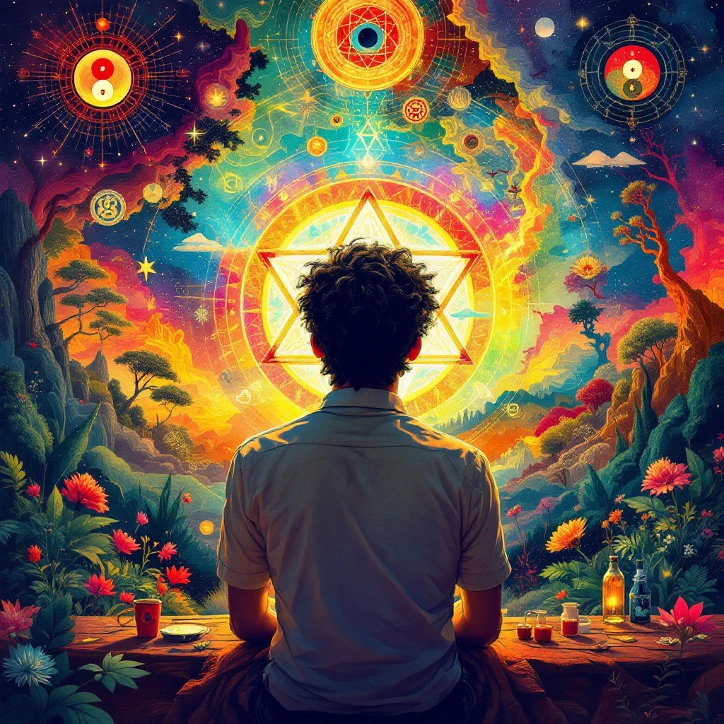 思考易經卦象的人在自然背景中探索解讀能力提升的旅程