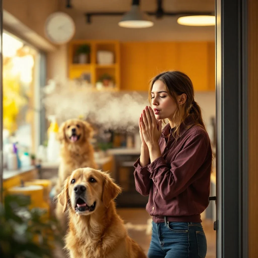 進入寵物旅館時皺眉感受到異味的顏面表情