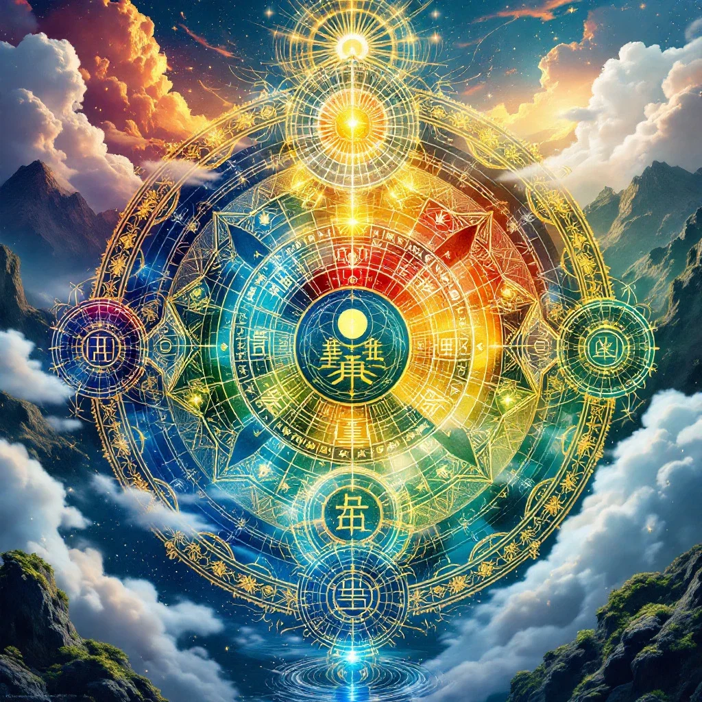 色彩斑斕的易經卦象與自然元素展現解讀能力提升的和諧