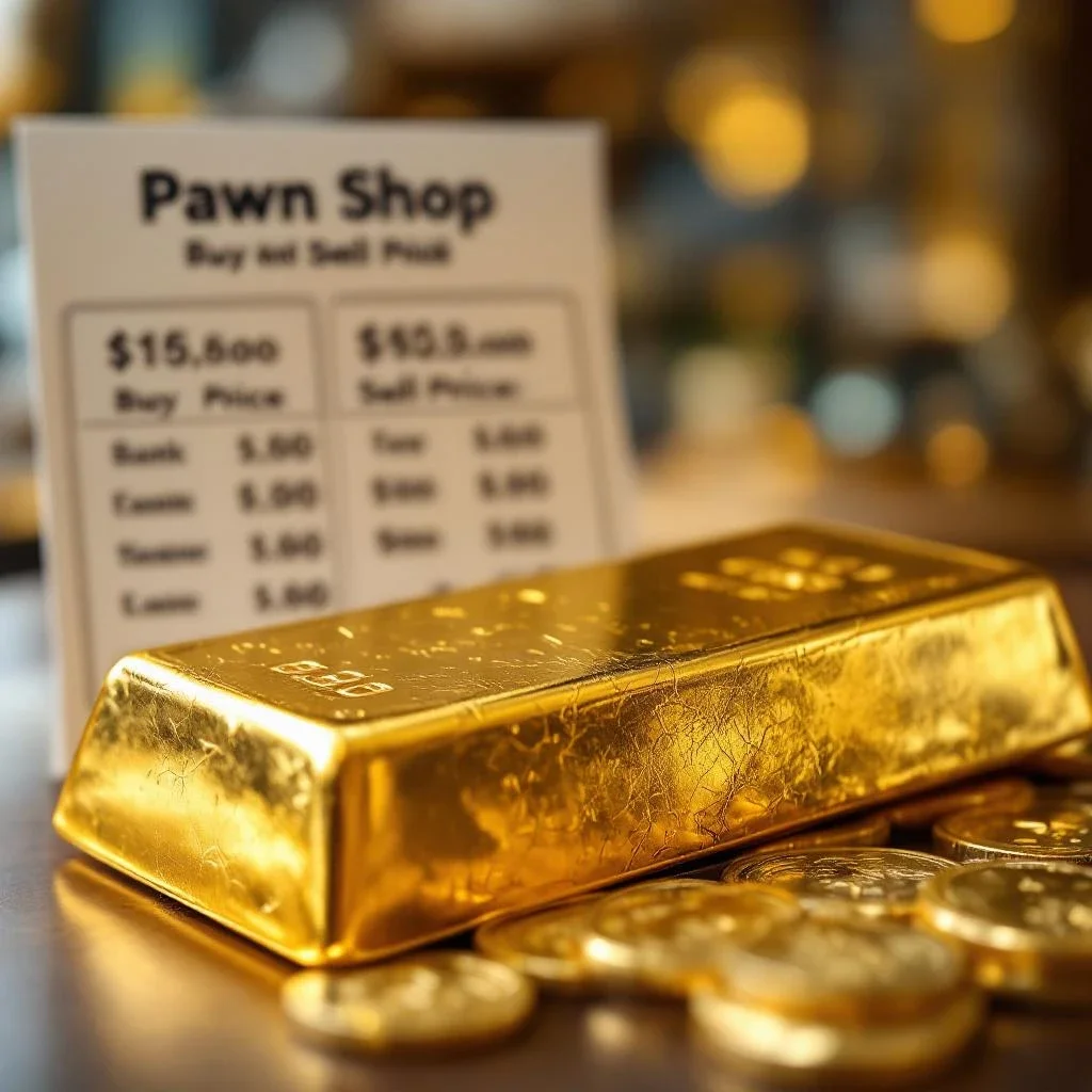 金條旁邊的價格清單顯示黃金金條投資風險分析中的買賣價差