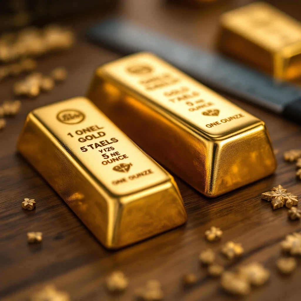 展示不同尺寸金條的細緻紋理與黃金存摺保值能力的關聯