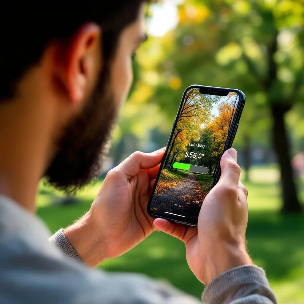 展示一個人在使用手機檢查網站的載入速度。