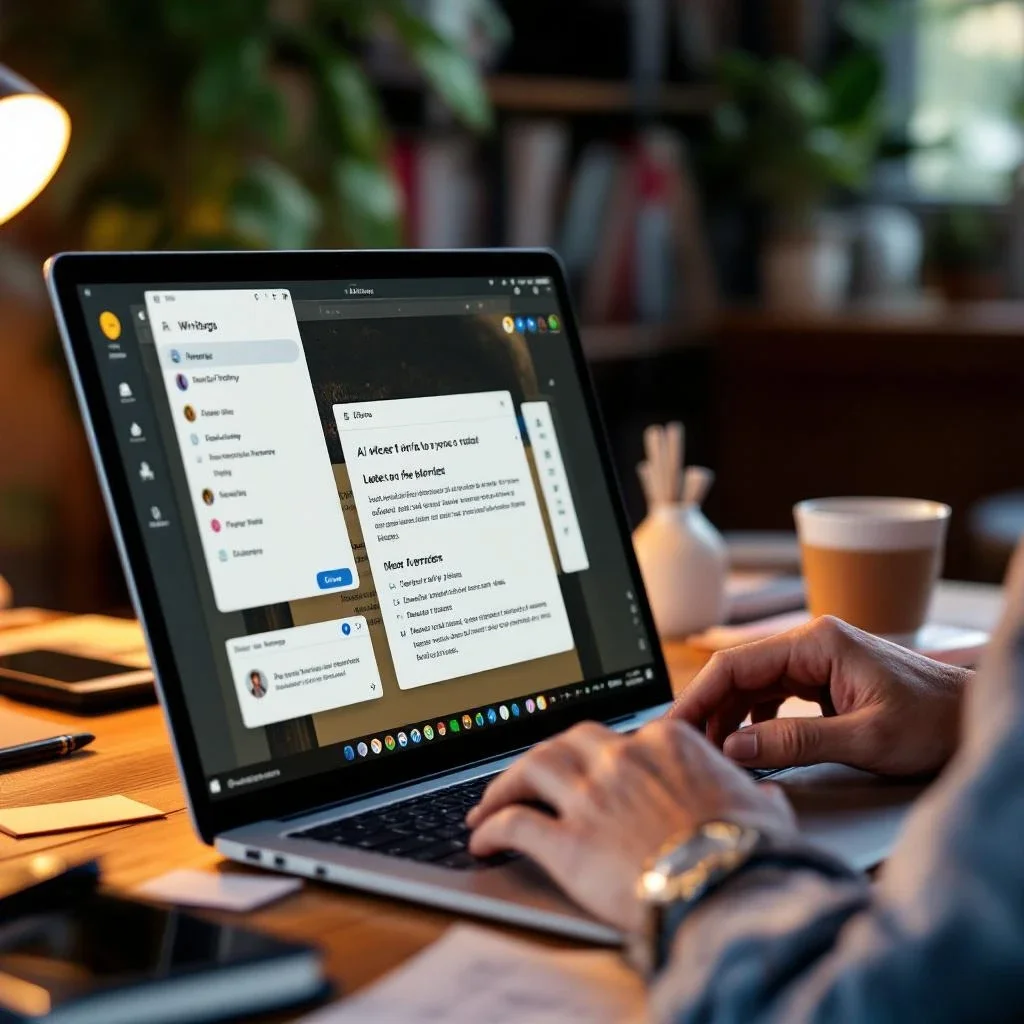 展示一位專業人員在試用不同的AI寫作工具界面