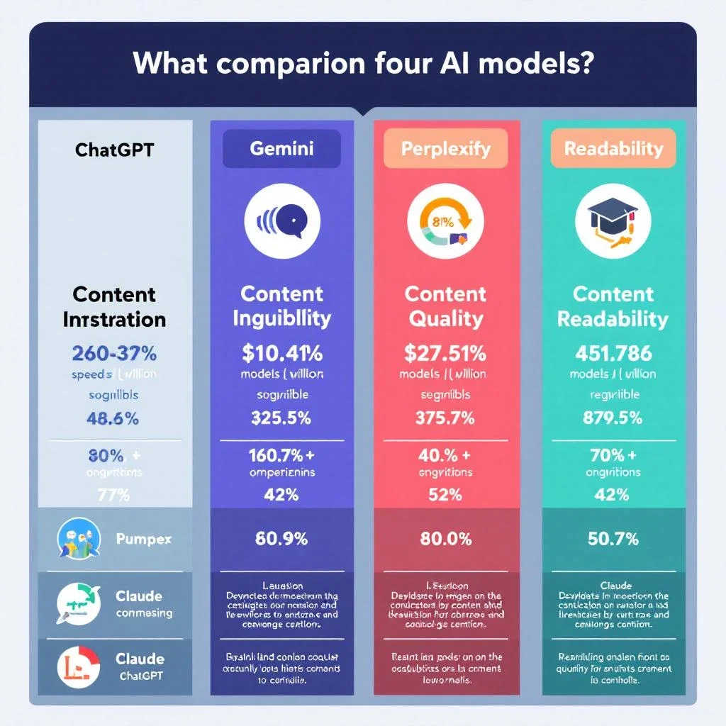 展示比較四大 AI 模型的數據表格，強調速度與可讀性。
