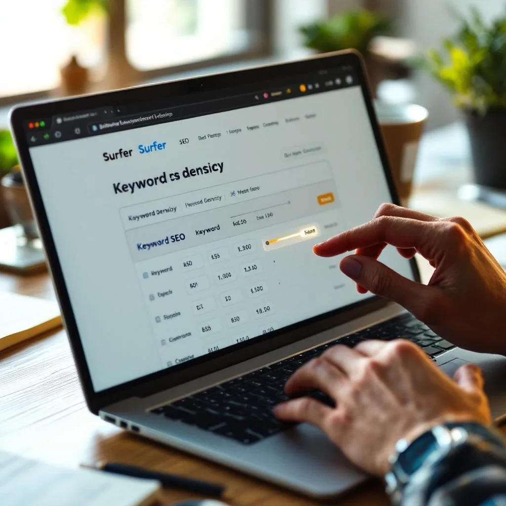 展示使用Surfer SEO工具進行關鍵字調整的畫面。
