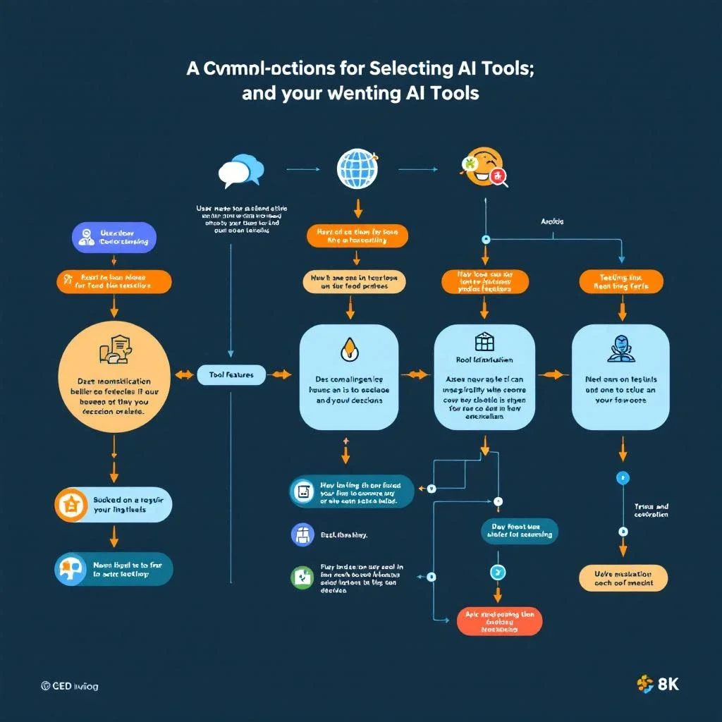 展示選擇 AI 工具的流程圖，包含關鍵考量因素。
