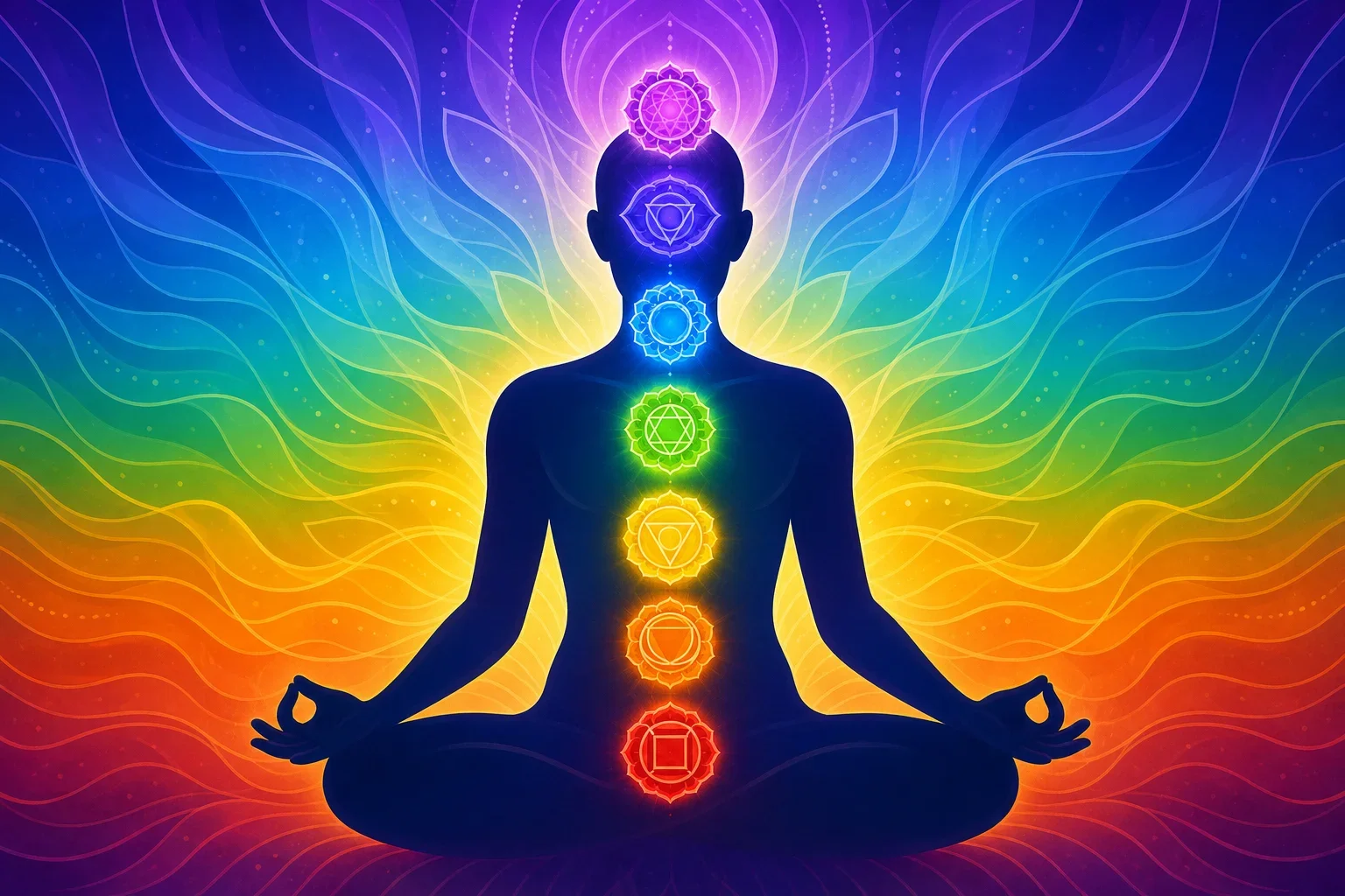人形輪廓上七個脈輪顏色分明展現脈輪情緒影響
