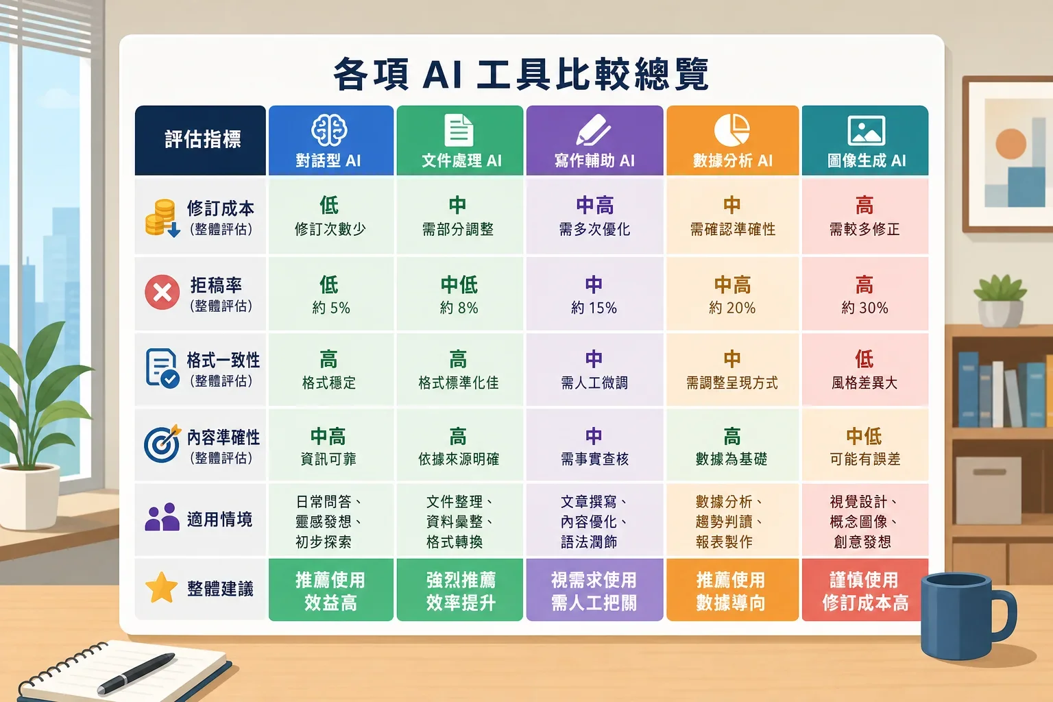 最佳AI工具推薦：比較不同AI工具的修訂成本、拒絕率和格式一致性