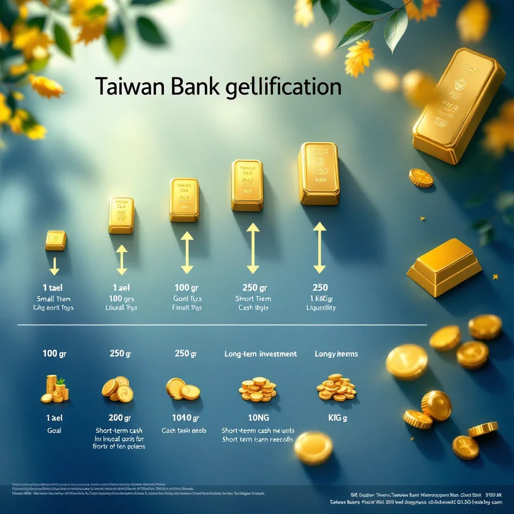 展示台銀黃金條塊規格選擇的資訊圖，從小到大包含1台兩、100公克、250公克和1公斤