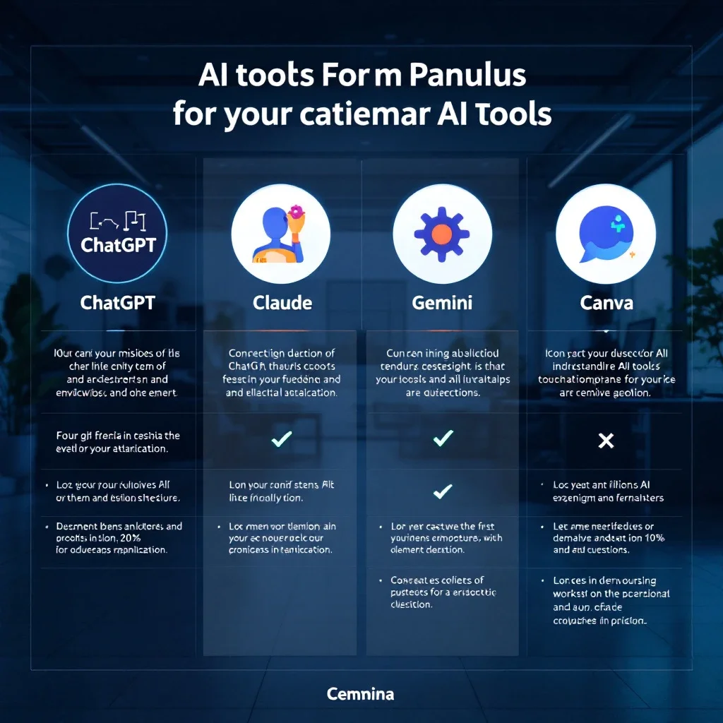 AI工具功能：現代辦公室中四款熱門AI工具的比較圖表展示其功能與優勢