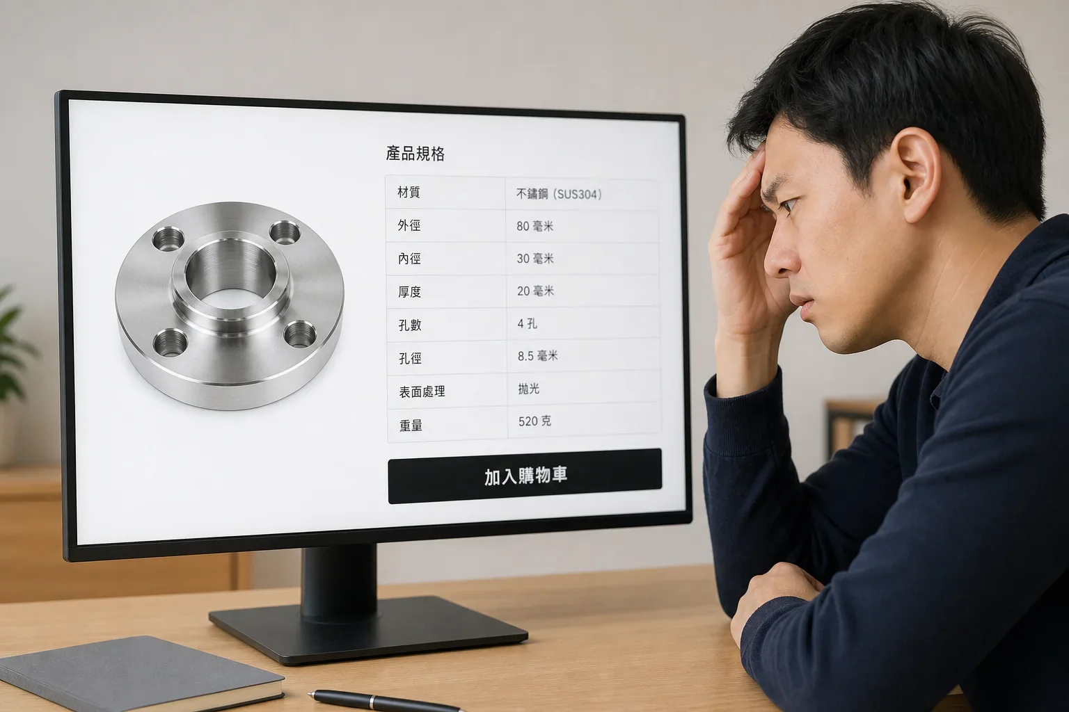 SEO 寫作技巧：擔心的買家在查看電商頁面上的不銹鋼零件規格與購物按鈕