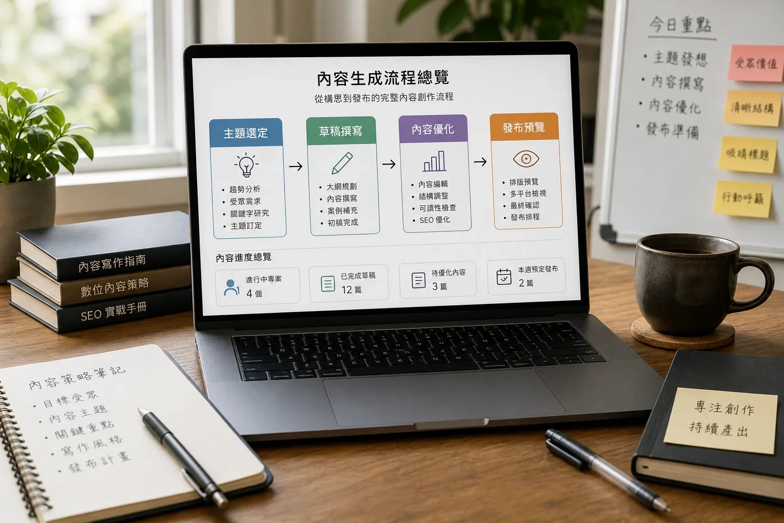 用戶在數位工作空間分析內容生成平台的寫作流程圖