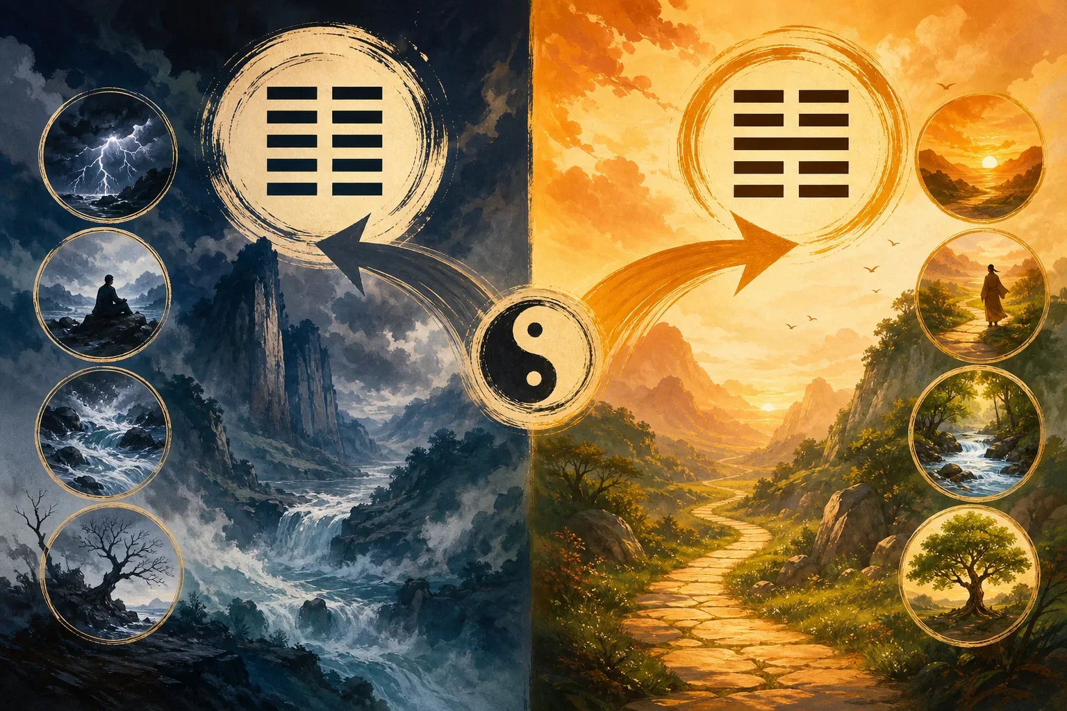 展示易經卜卦準嗎的當前情況與下一步的視覺化圖示