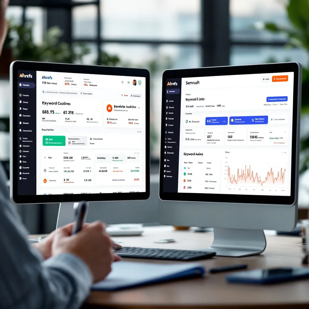 SEO 工具使用者評價:在辦公室環境中比較 Ahrefs 和 Semrush 儀表板的獨特功能與設計