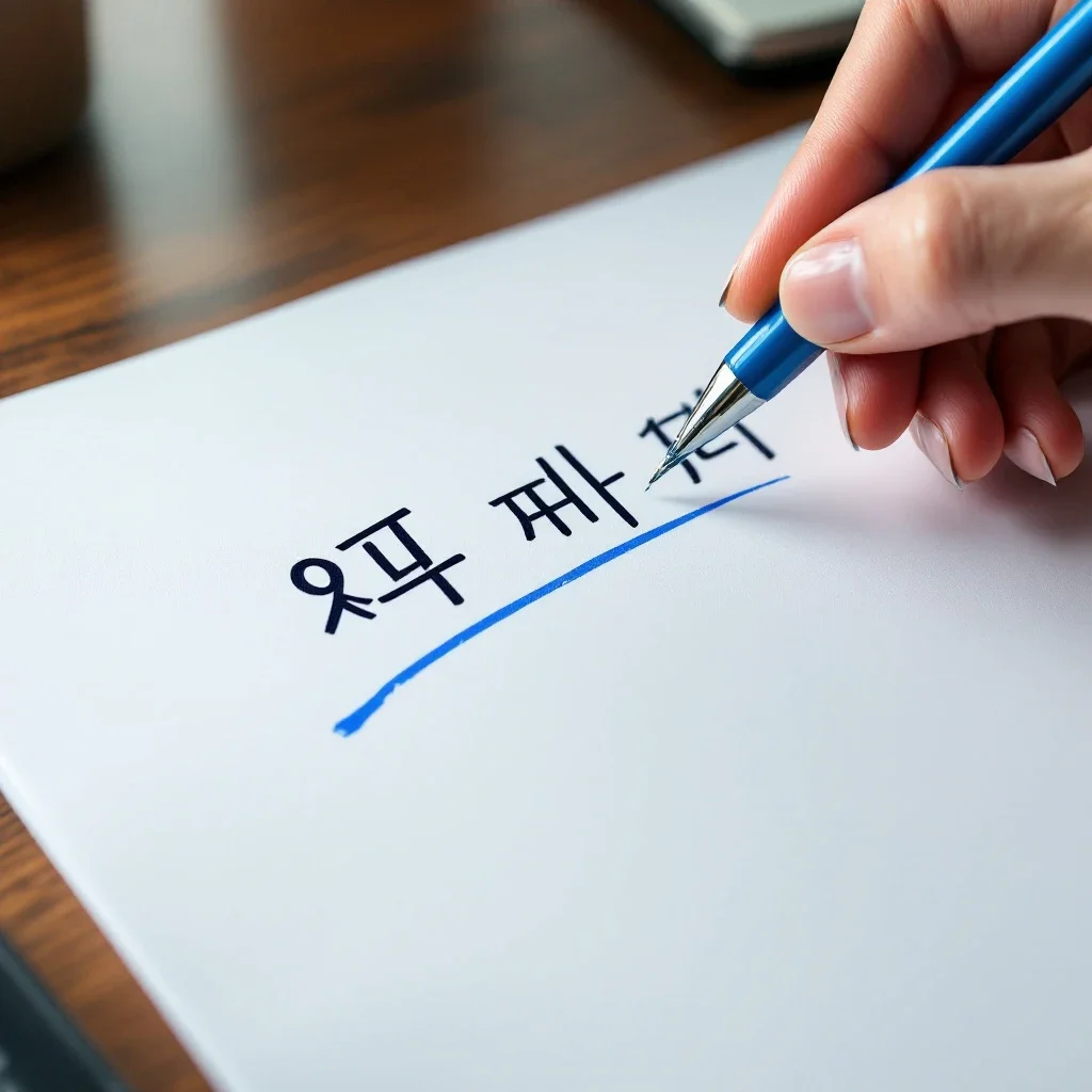 用藍色筆在白紙上將他改為我，反映情感卦象應用中的自我反思