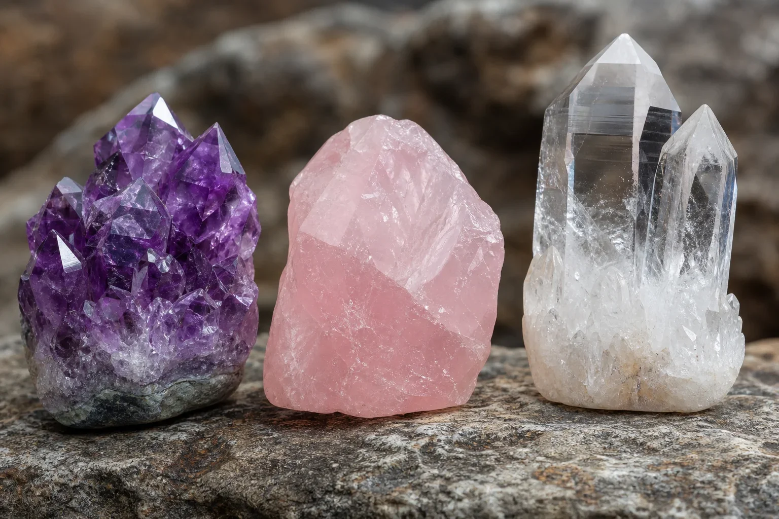 展示紫水晶粉晶白水晶的獨特紋理與顏色的水晶選擇指南