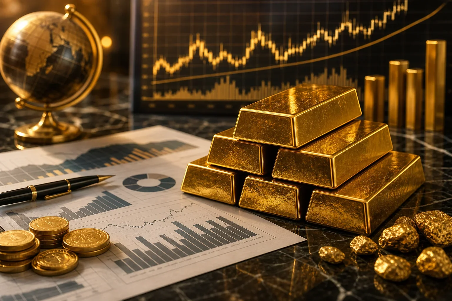 金條堆疊在豪華環境中展現的黃金金條投資回報率與市場分析