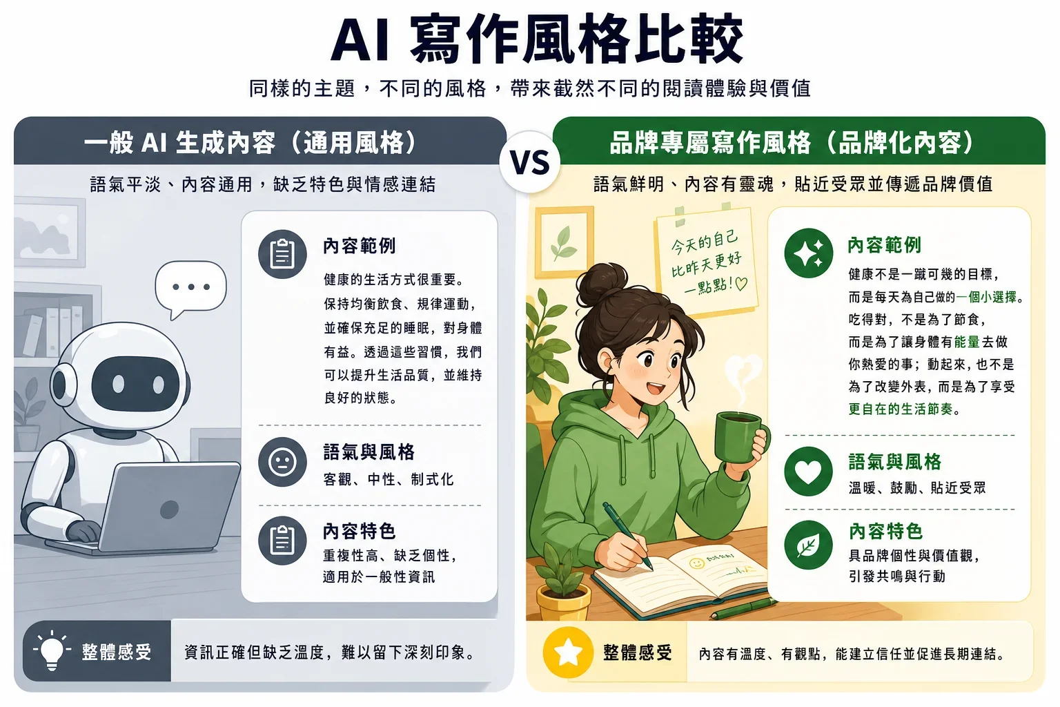 AI寫作工具優缺點分析:比較通用型與品牌特定AI寫作工具的文本風格差異