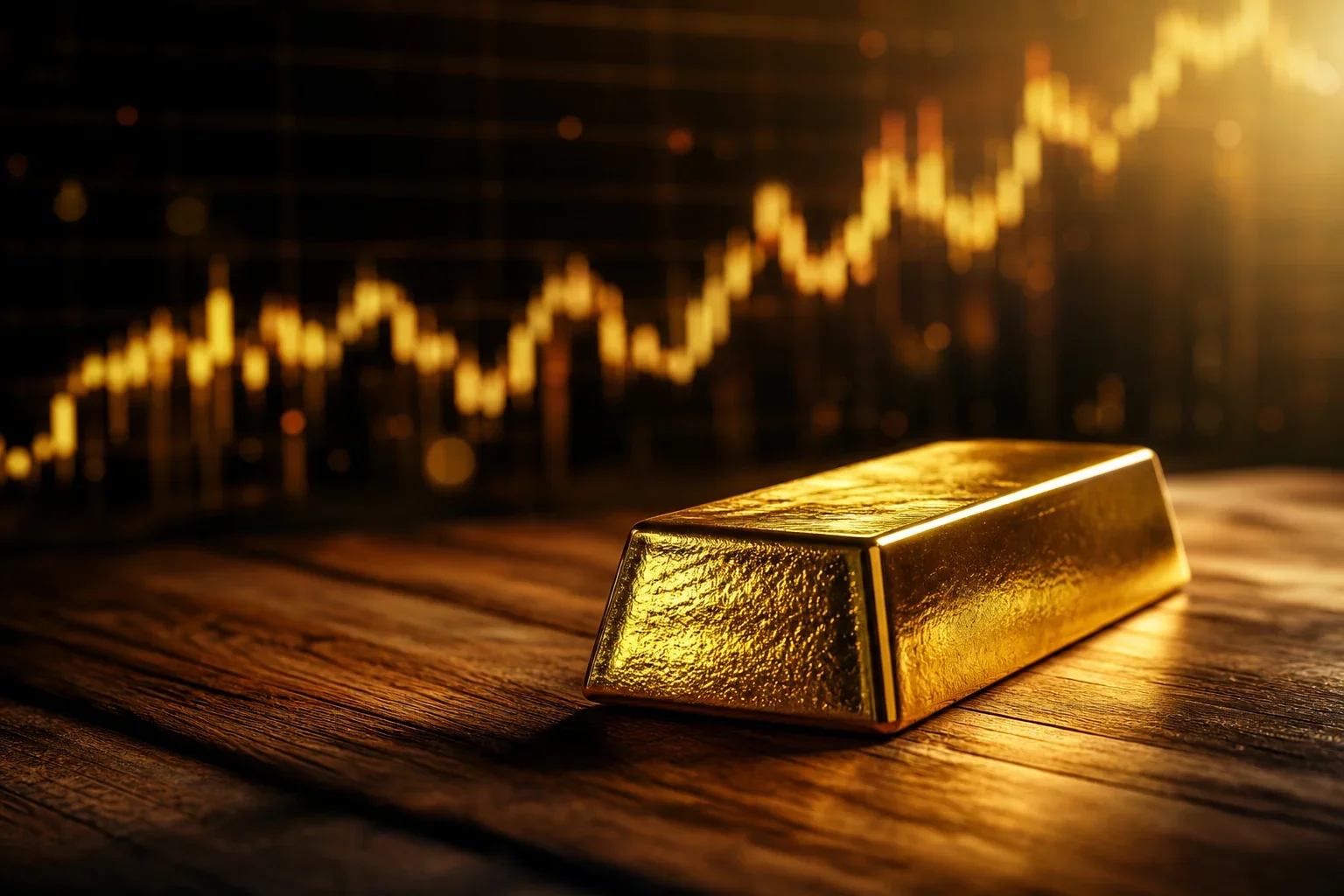 金條在木桌上反射光線，象徵黃金金條投資誤區