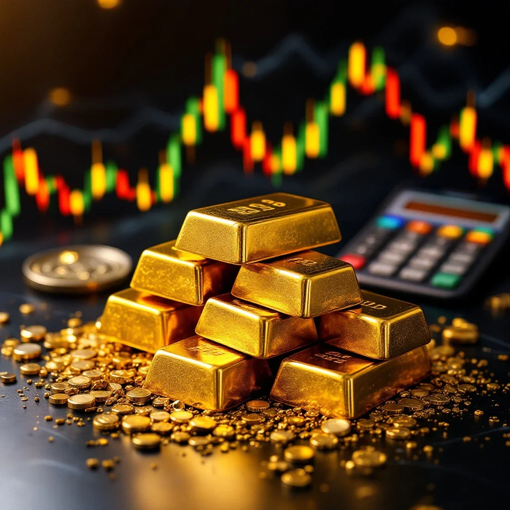 金條堆疊在計算器旁顯示黃金金條回收價值的複雜性