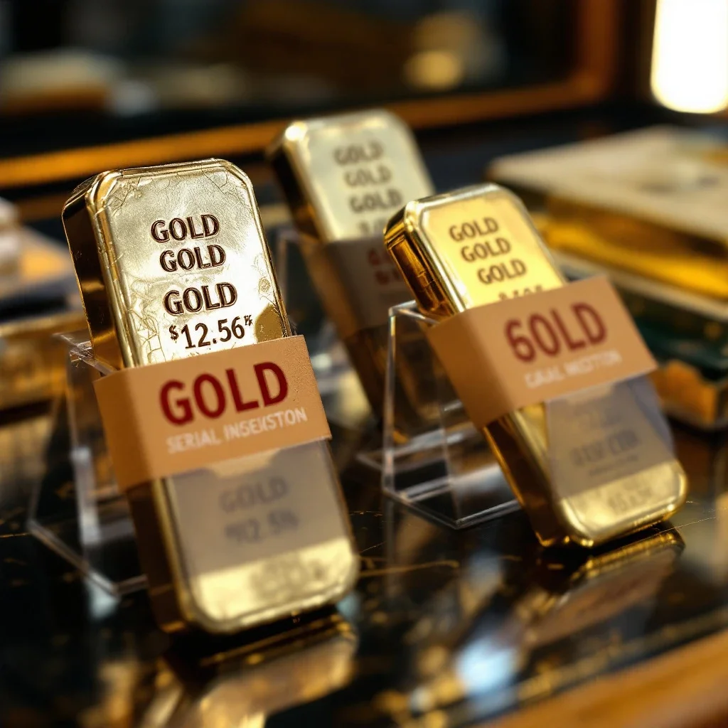 展示不同狀況的金條與價格標籤強調舊金飾回收價值