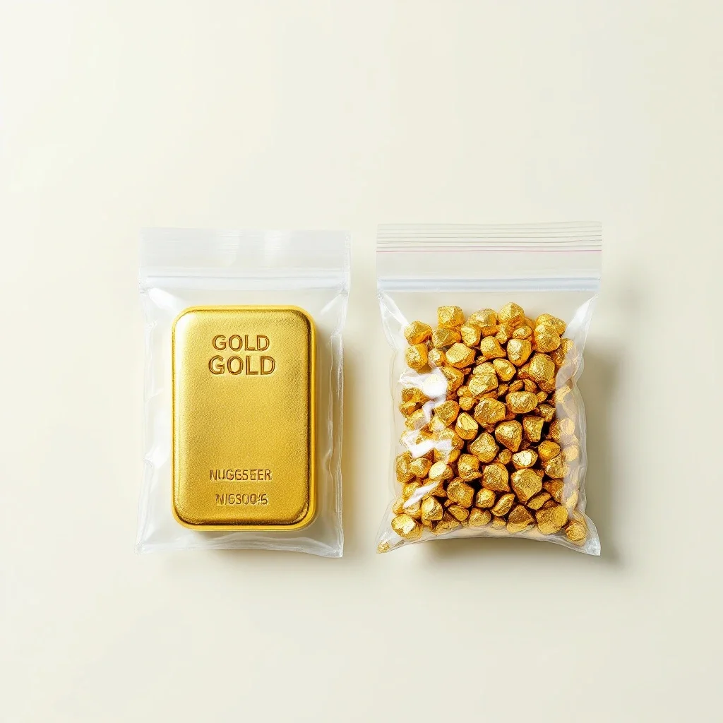金條和金豆的比較，展示黃金條塊交易安全的重要性