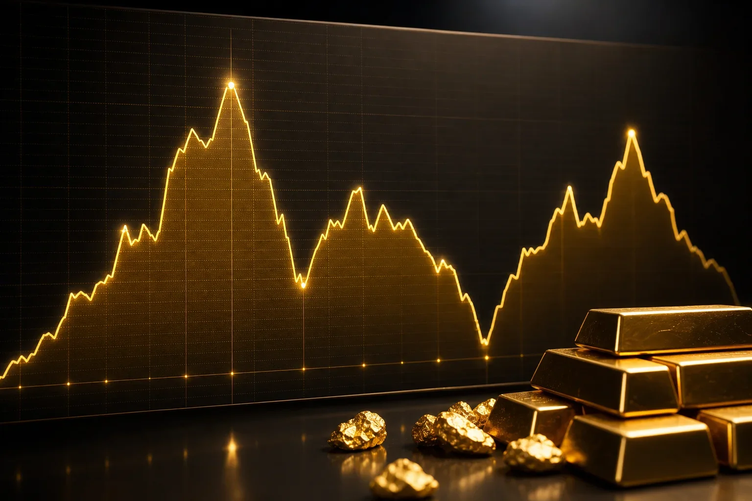 一週內黃金價格波動的線性圖表顯示黃金條塊購買技巧