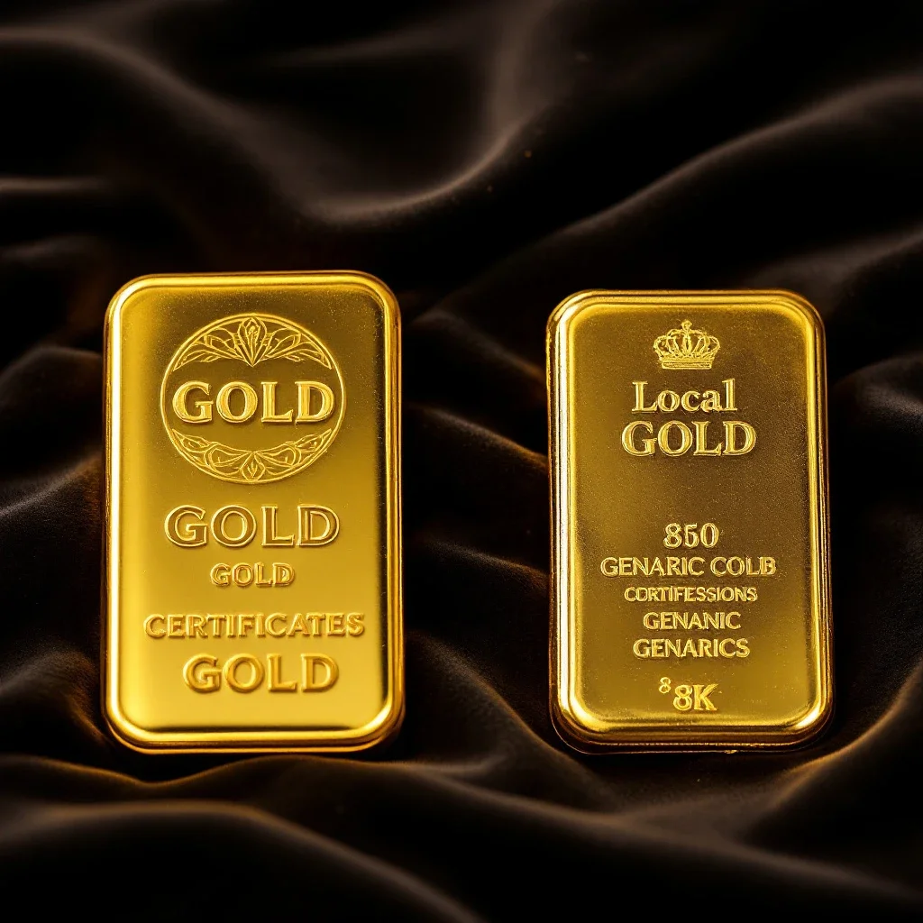 比較兩種黃金金條的包裝與標籤差異，呈現黃金金條回收價值的影響