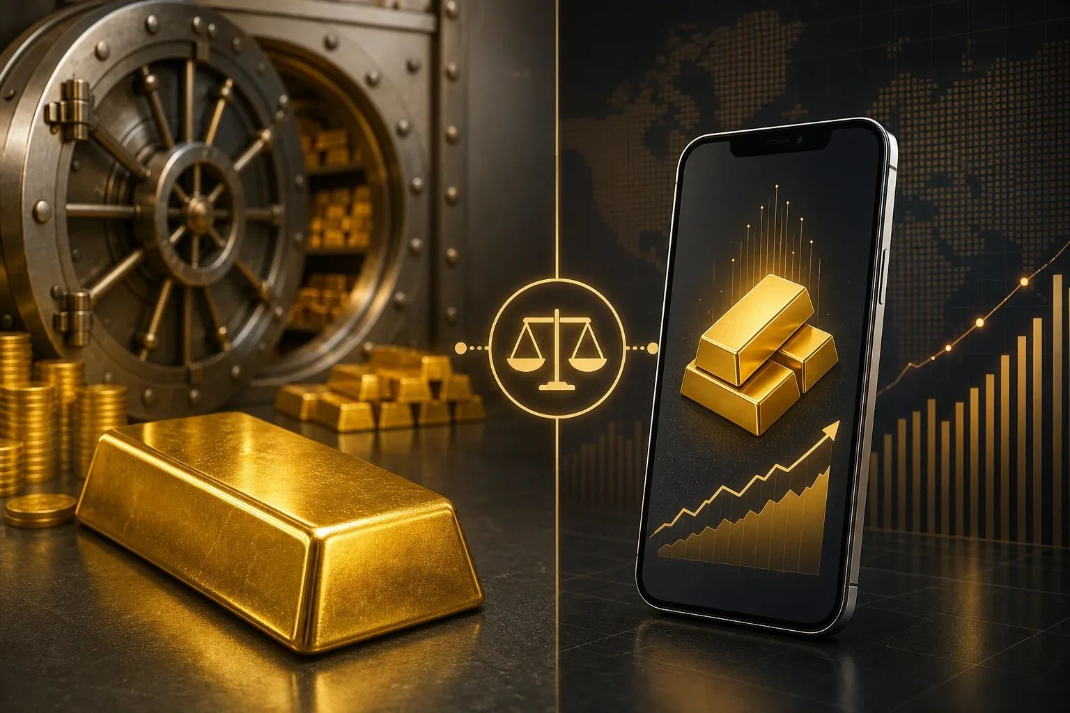 展示黃金金條與黃金存摺的對比,強調投資報酬與便利性
